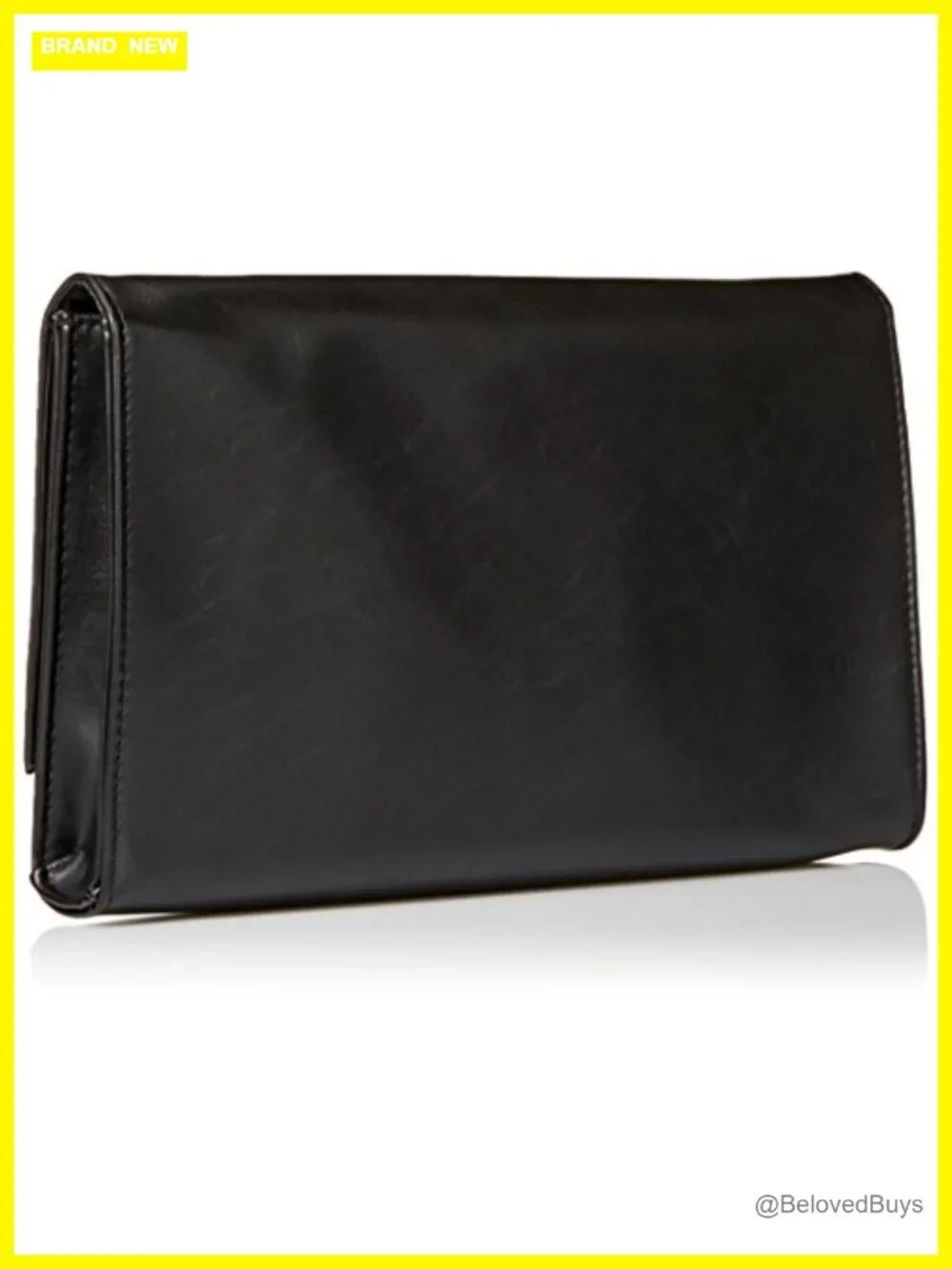 Large Vegan Leather Envelope Clutch with Ring Closure, Detachable Chain Strap
